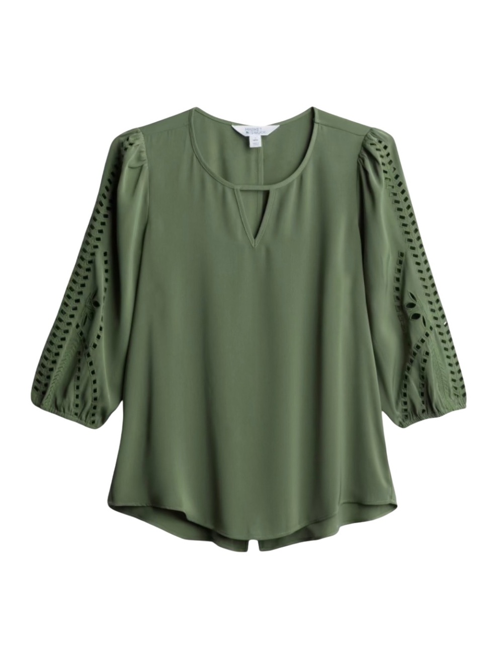 41 Hawthorn Stitch Fix Hersten Embroidered Cutout Olive Eyelet Sleeve Blouse, S